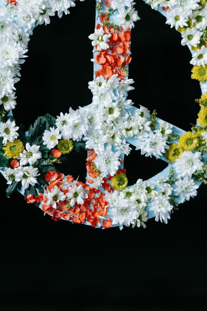 A peacesign made out of flowers