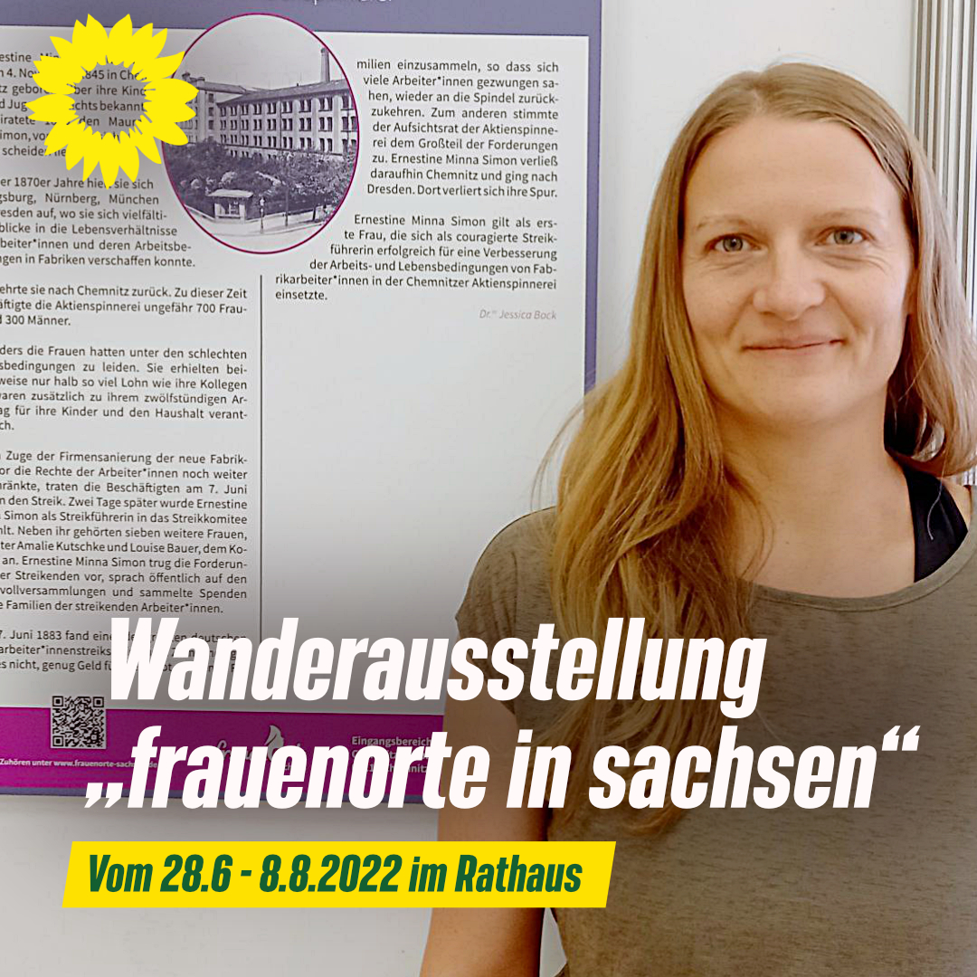 Christin Furtenbacher für einer Tafel in der Wanderausstellung "frauenorte in sachsen".